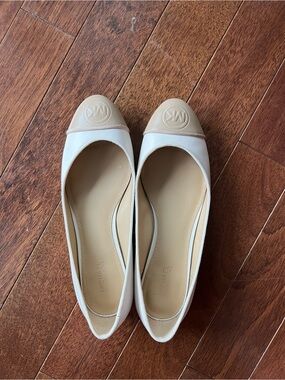 Michael Kors Cream and Tan Leather Logo Cap-Toe Ballet Flats